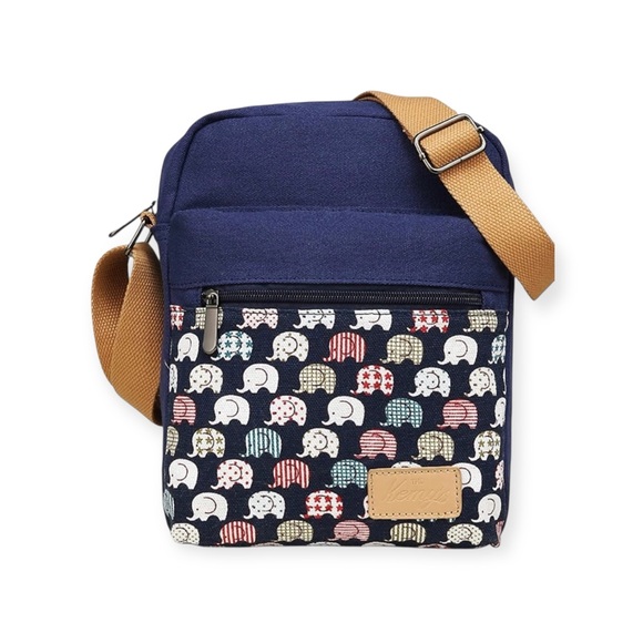 new Kemy’s ☀︎︎ Crossbody Purse Handbag Bag ☀︎︎ Elephant Print ☀︎ Navy Blue ☀︎ - Picture 2 of 16